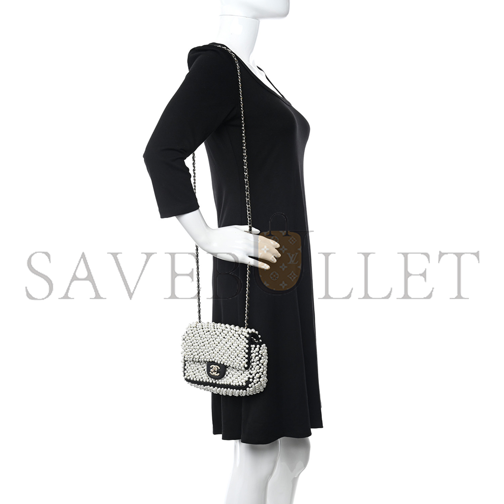 Ch*el lambskin pearl on flap black (18*13*5cm)